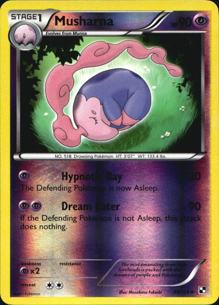Musharna 49/114 Rare Black & White Pokemon Reverse Holo Near Mint