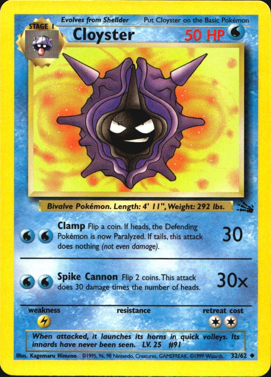 Cloyster 32/62 Uncommon Fossil Pokemon Near Mint