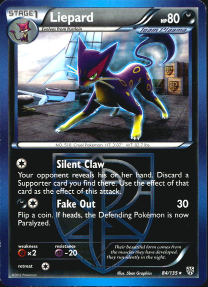 Liepard 84/135 Rare Plasma Storm Pokemon Near Mint