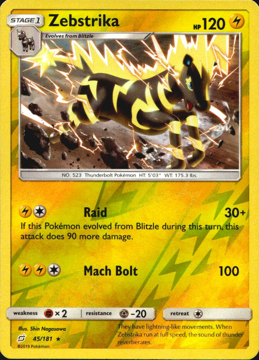 Zebstrika 45/181 Rare Team Up Pokemon Reverse Holo Near Mint
