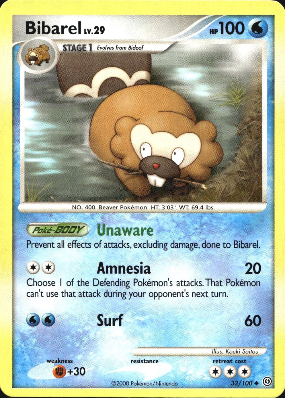 Bibarel 32/100 Uncommon Stormfront Pokemon Near Mint