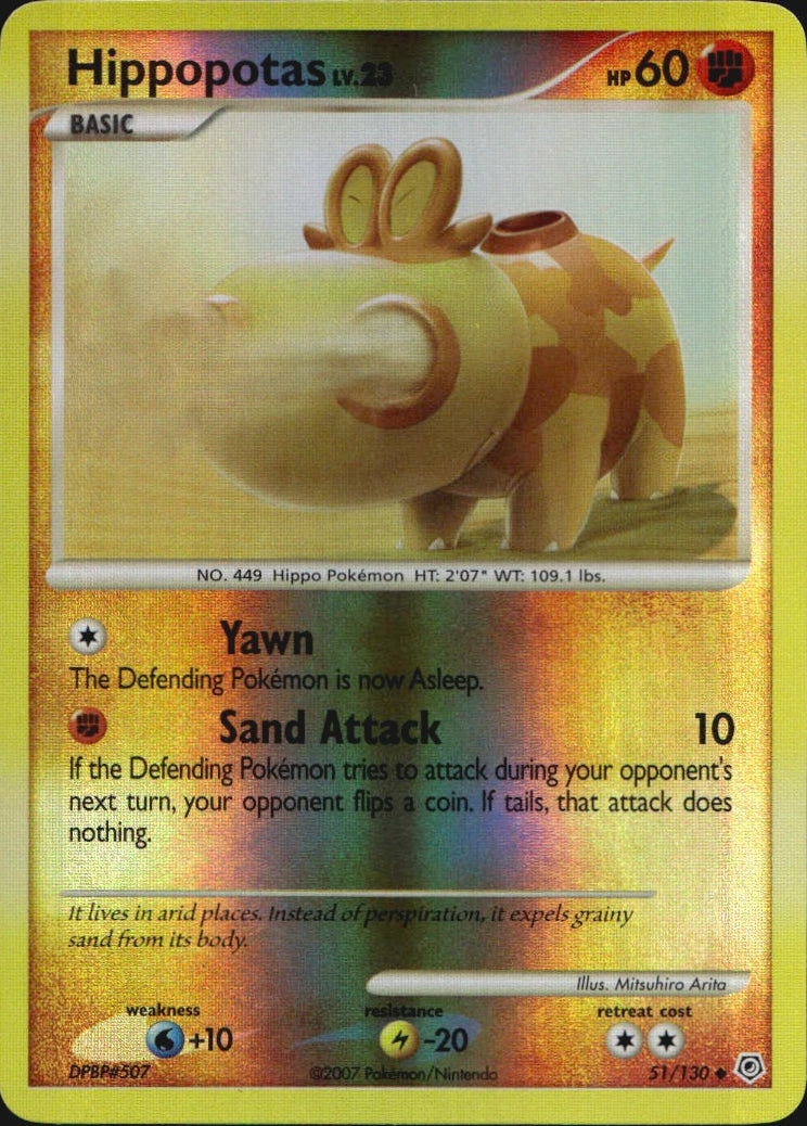 Hippopotas 51/130 Uncommon Diamond & Pearl Pokemon Reverse Holo Near Mint