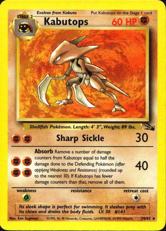 Kabutops 24/62 Rare Fossil Pokemon Near Mint