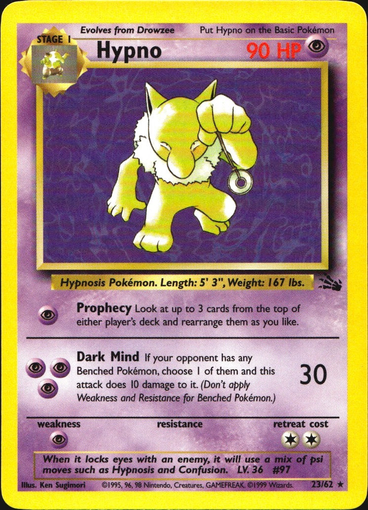 Hypno 23/62 Rare Fossil Pokemon Near Mint