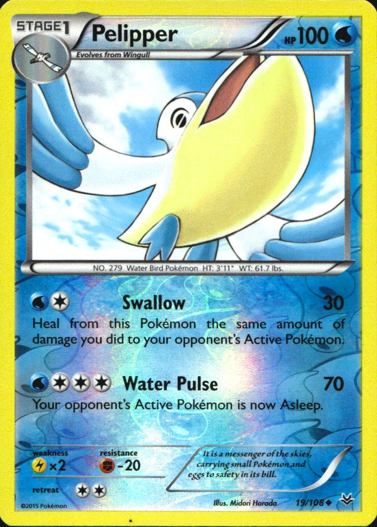 Pelipper 19/108 Uncommon Roaring Skies Pokemon Reverse Holo Near Mint