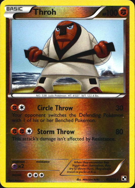 Throh 61/114 Rare Black & White Pokemon Reverse Holo Near Mint