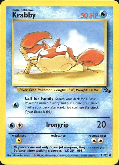 Krabby 51/62 Common Fossil Pokemon Near Mint