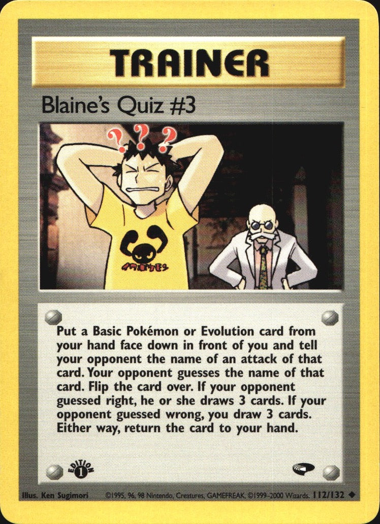Blaine's Quiz #3 112/132 Uncommon Gym Challenge Pokemon 1st Edition Near Mint