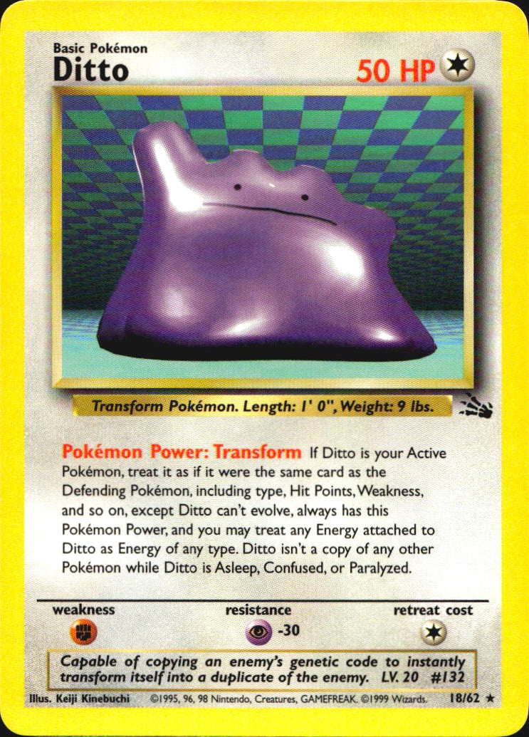 Ditto 18/62 Rare Fossil Pokemon Near Mint