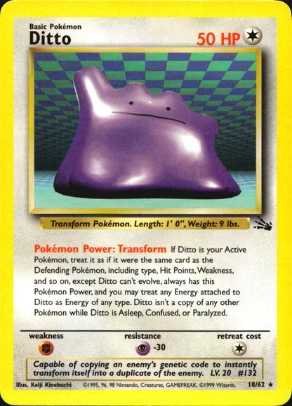 Ditto 18/62 Rare Fossil Pokemon Near Mint