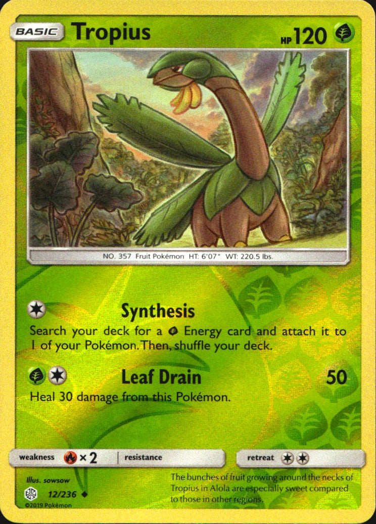 Tropius 12/236 Uncommon Cosmic Eclipse Pokemon Reverse Holo Near Mint