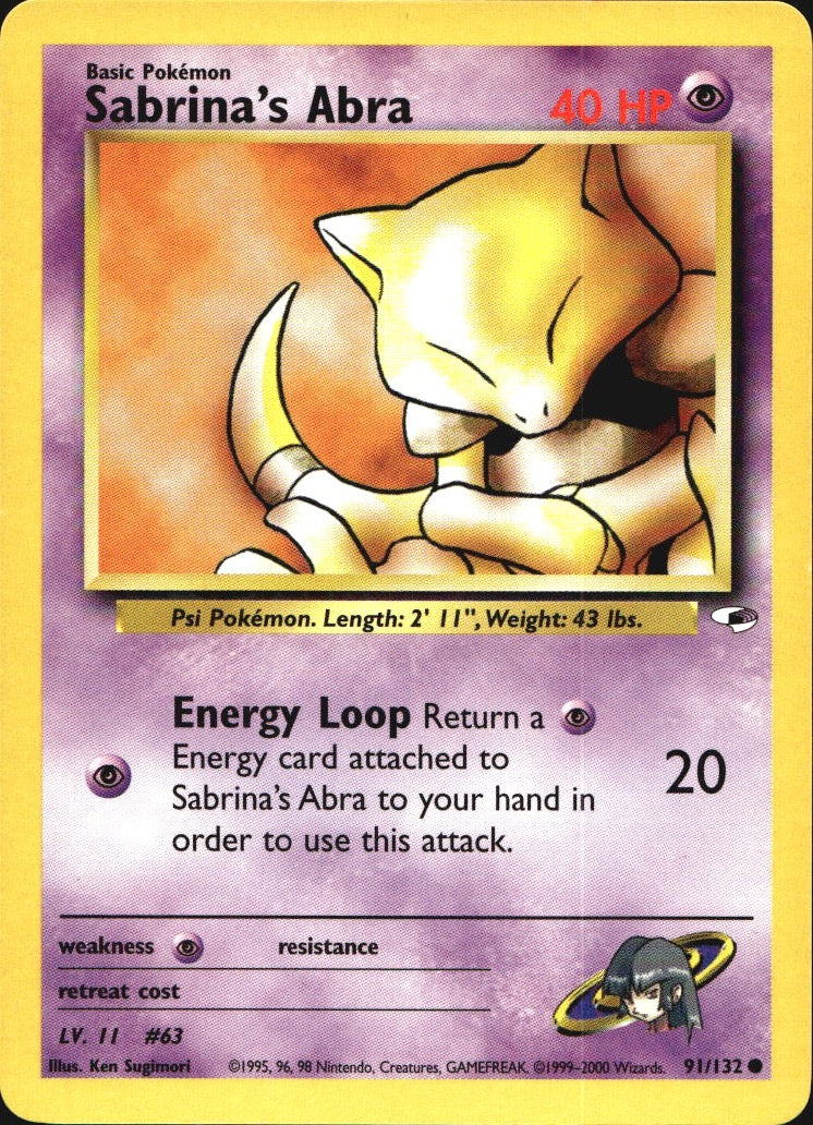 Sabrina's Abra 91/132 Common Gym Heroes Pokemon Near Mint