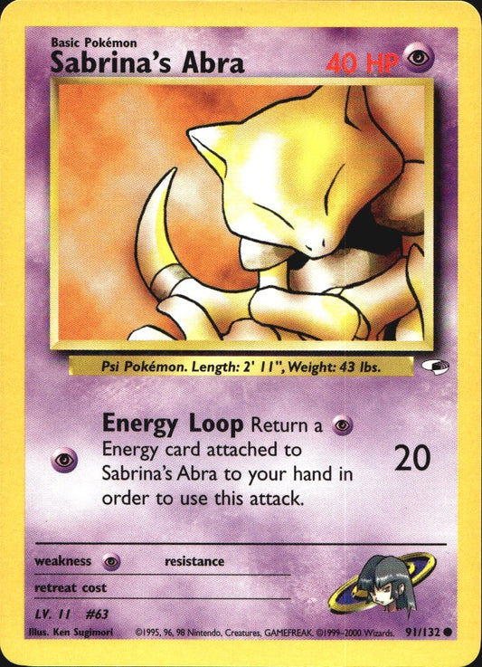 Sabrina's Abra 91/132 Common Gym Heroes Pokemon Near Mint