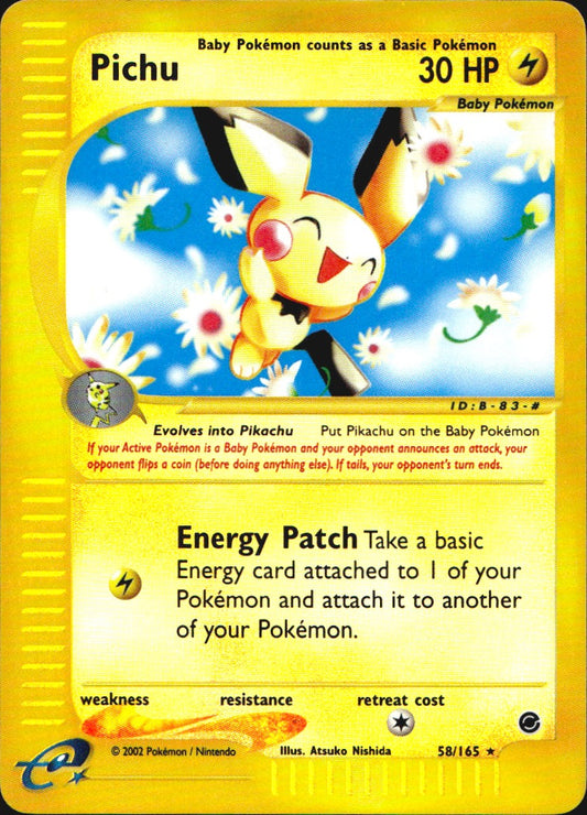 Pichu 58/165 Rare Expedition Base Set Pokemon Reverse Holo Lightly Played