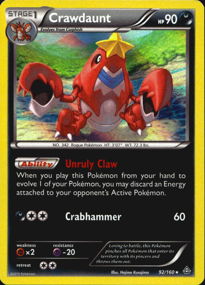 Crawdaunt 92/160 Holo Rare Primal Clash Pokemon Near Mint