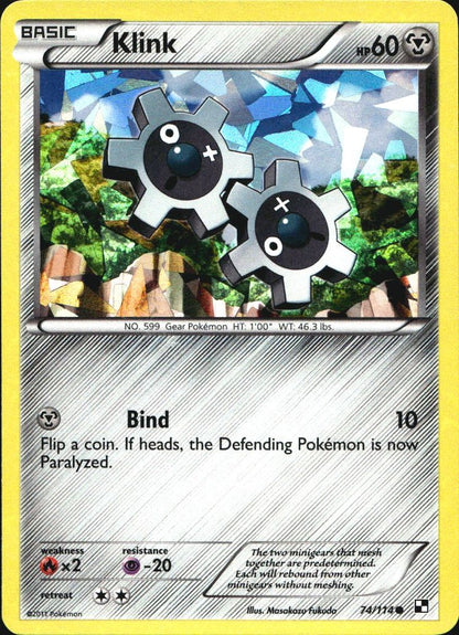 Klink 74/114 Common Black & White Pokemon Cracked Ice Holo Near Mint