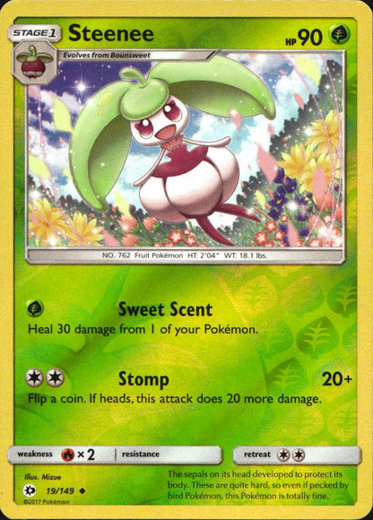 Steenee 19/149 Uncommon Sun & Moon Pokemon Reverse Holo Near Mint