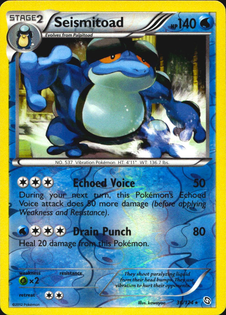 Seismitoad 36/124 Rare Dragons Exalted Pokemon Reverse Holo Near Mint