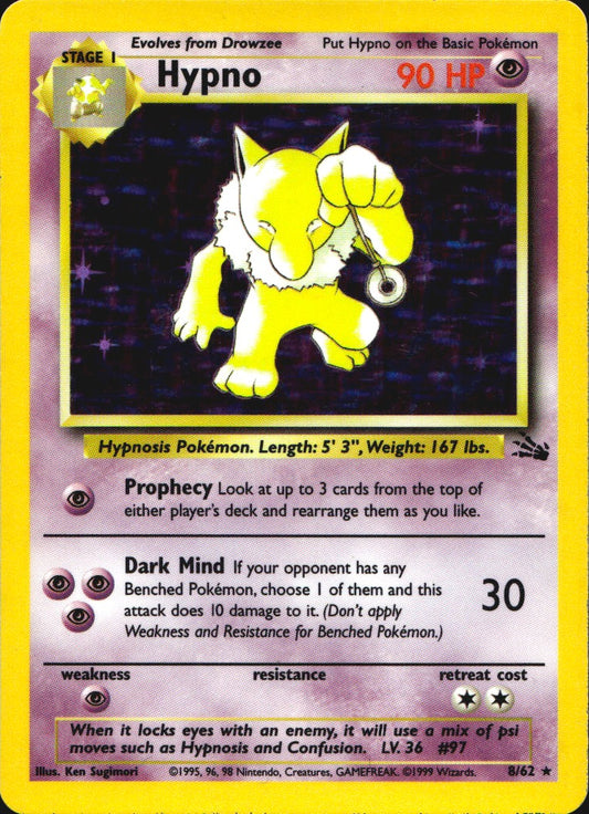 Hypno 8/62 Holo Rare Fossil Pokemon Lightly Played