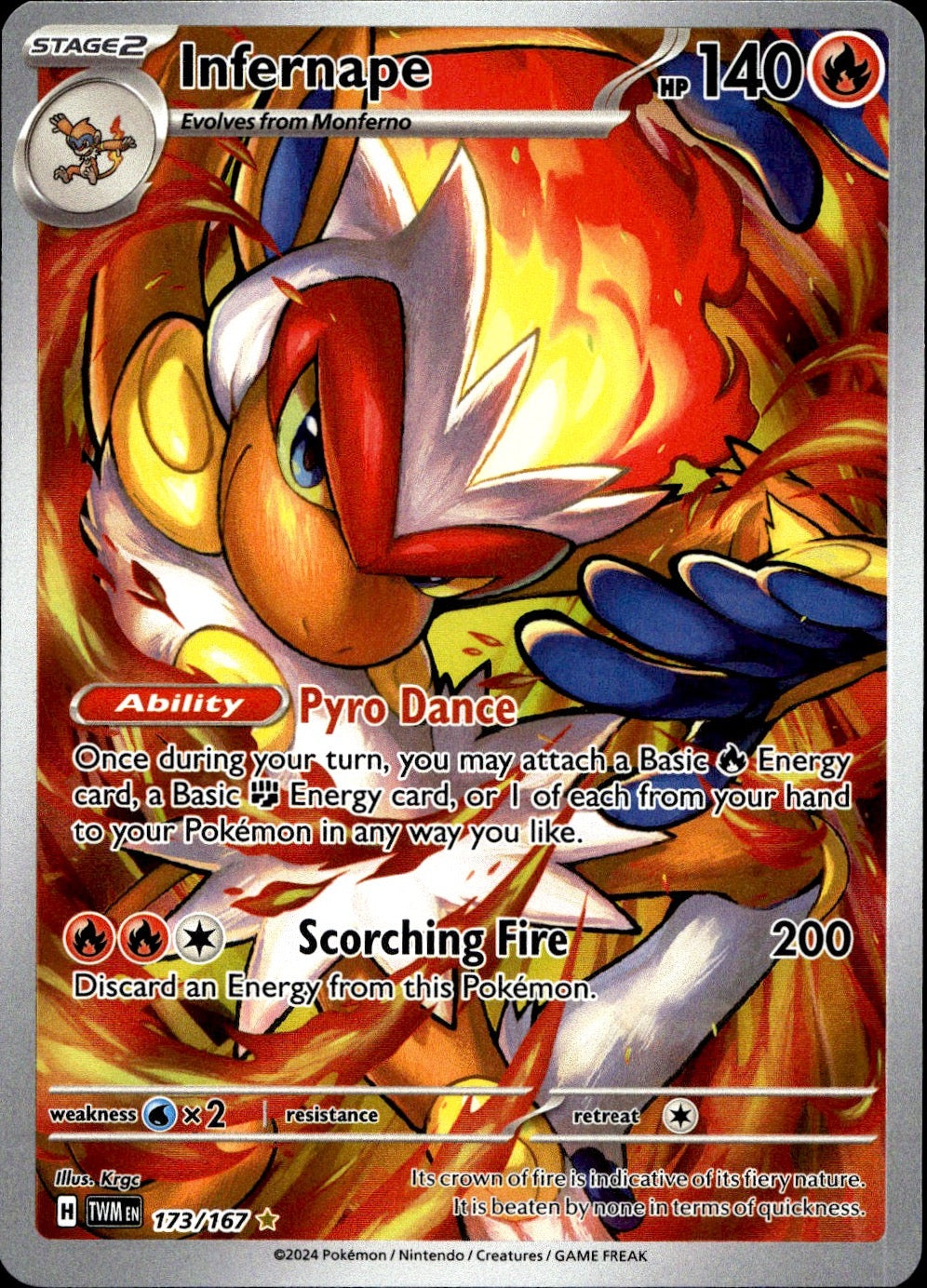 Infernape 173/167 Illustration Rare Twilight Masquerade Pokemon Near Mint