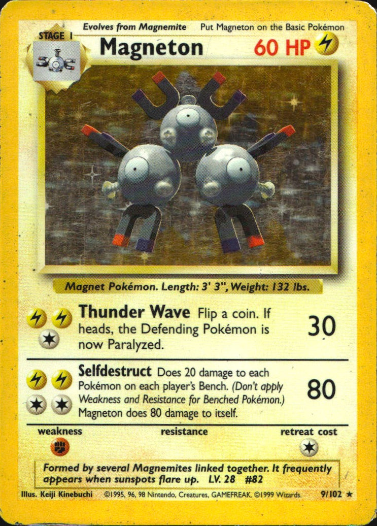 Magneton 9/102 Holo Rare Base Set Unlimited Pokemon Heavily Played
