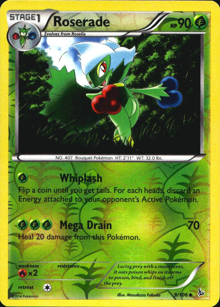 Roserade 9/106 Uncommon Flashfire Pokemon Reverse Holo Near Mint