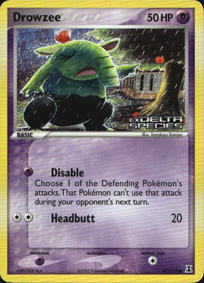 Drowzee 67/113 Common Delta Species Pokemon Reverse Holo Lightly Played