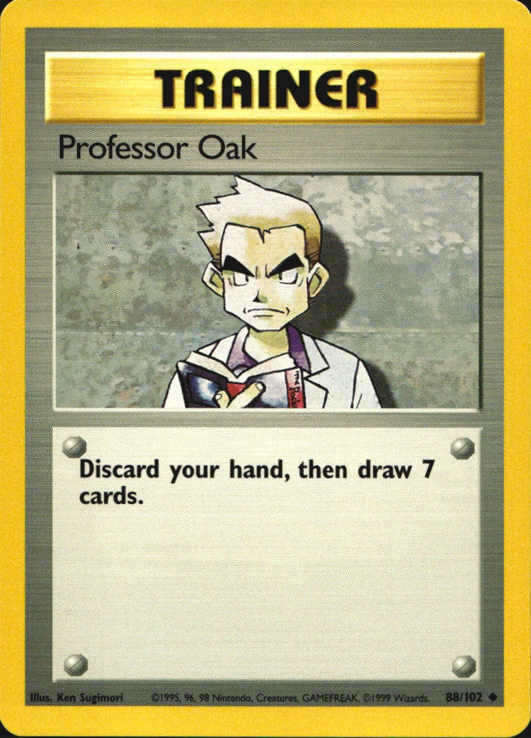 Professor Oak 88/102 Uncommon Base Set Unlimited Pokemon Near Mint