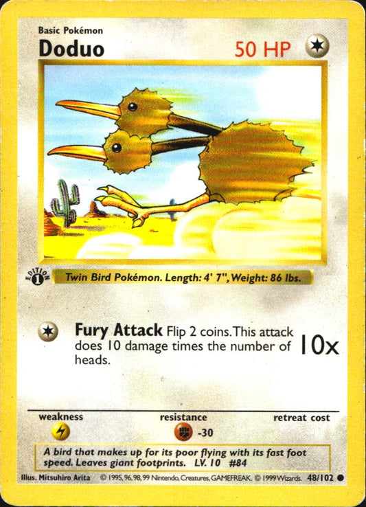 Doduo 48/102 Common Base Set Shadowless Pokemon 1st Edition Moderately Played