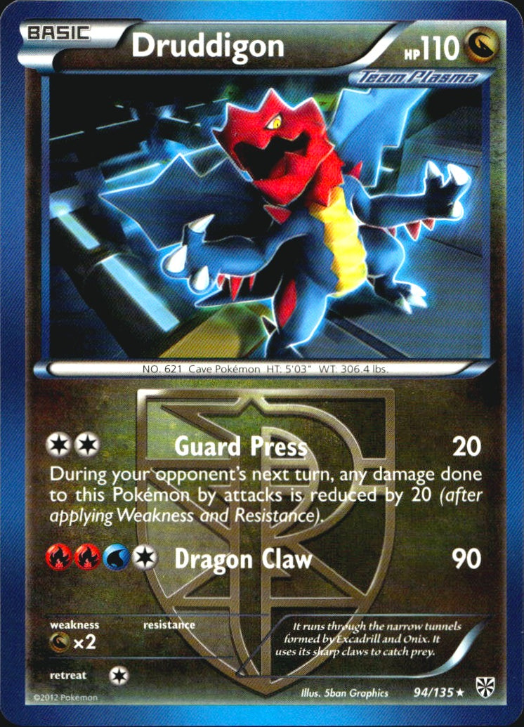 Druddigon 94/135 Rare Plasma Storm Pokemon Near Mint