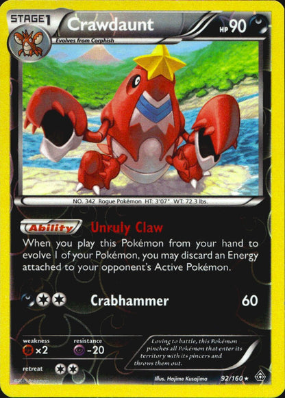 Crawdaunt 92/160 Primal Clash Pokemon Reverse Holo Near Mint
