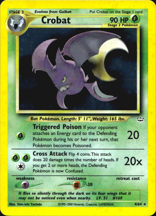 Crobat 4/64 Holo Rare Neo Revelation Pokemon Lightly Played