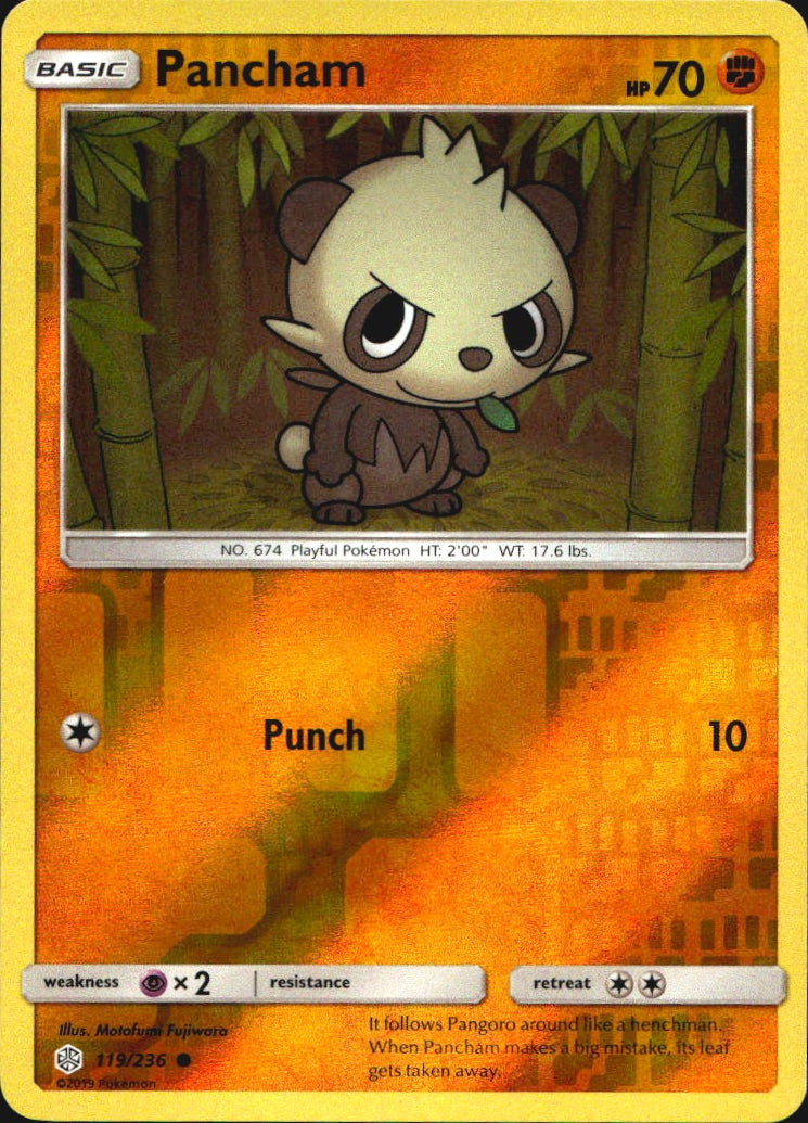 Pancham 119/236 Common Cosmic Eclipse Pokemon Reverse Holo Near Mint