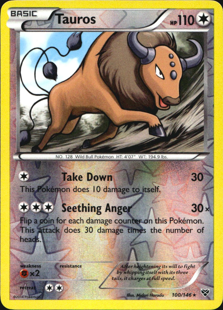 Tauros 100/146 Rare XY Pokemon Reverse Holo Near Mint