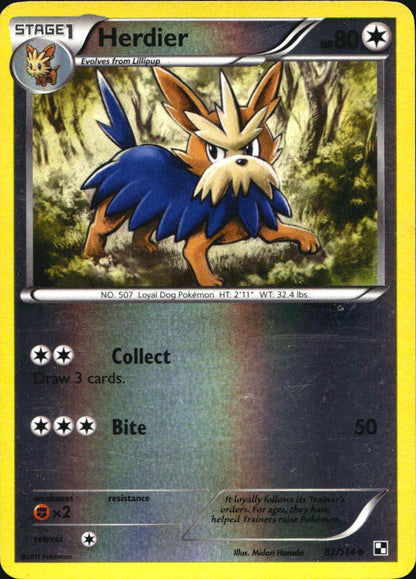 Herdier 82/114 Uncommon Black & White Pokemon Reverse Holo Near Mint