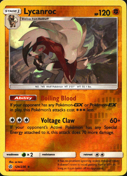 Lycanroc 124/236 Holo Rare Cosmic Eclipse Pokemon Near Mint