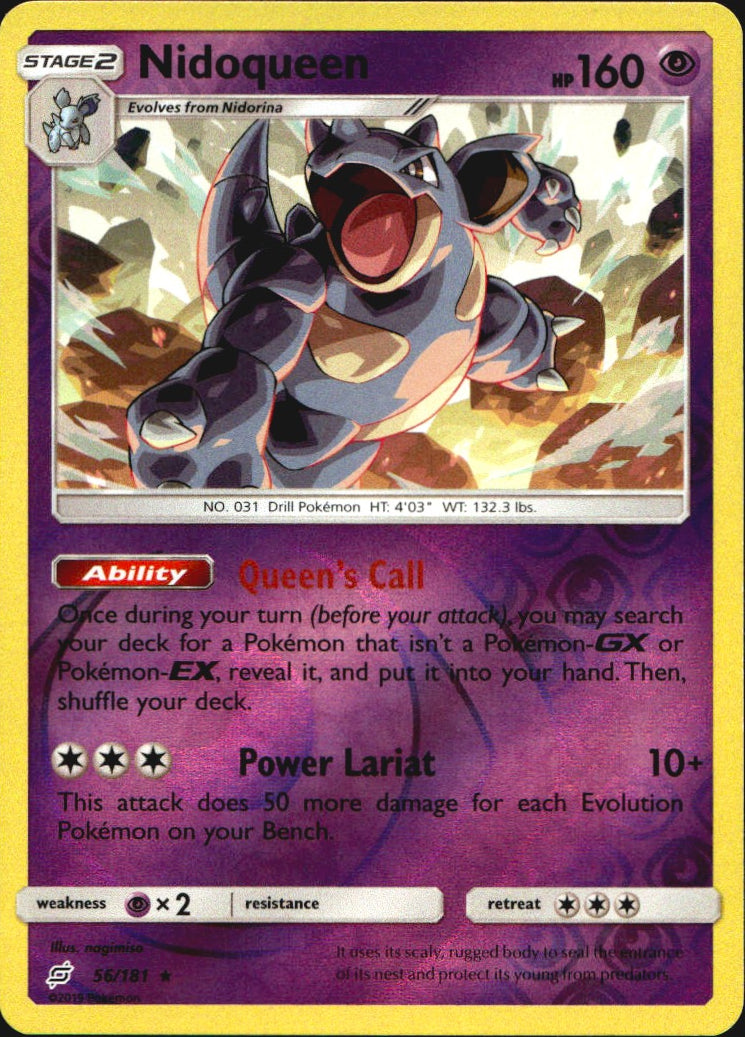 Nidoqueen 56/181 Rare Team Up Pokemon Reverse Holo Near Mint