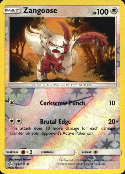 Zangoose 173/236 Uncommon Cosmic Eclipse Pokemon Reverse Holo Near Mint