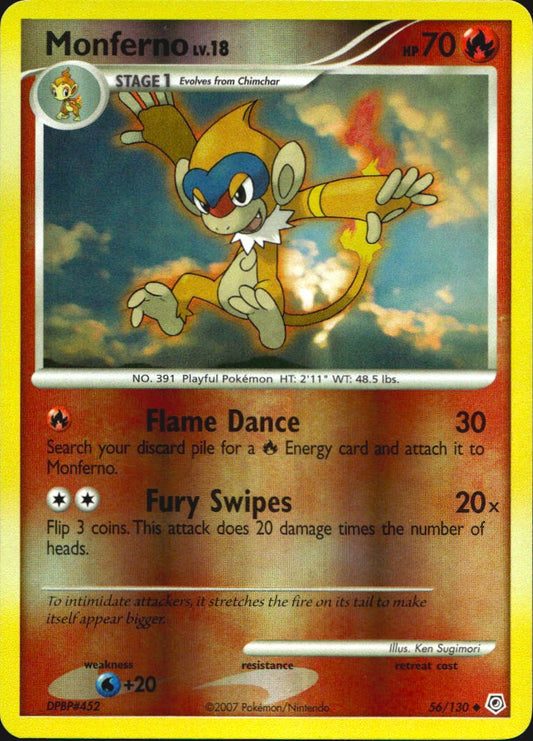 Monferno 56/130 Uncommon Diamond & Pearl Pokemon Reverse Holo Near Mint
