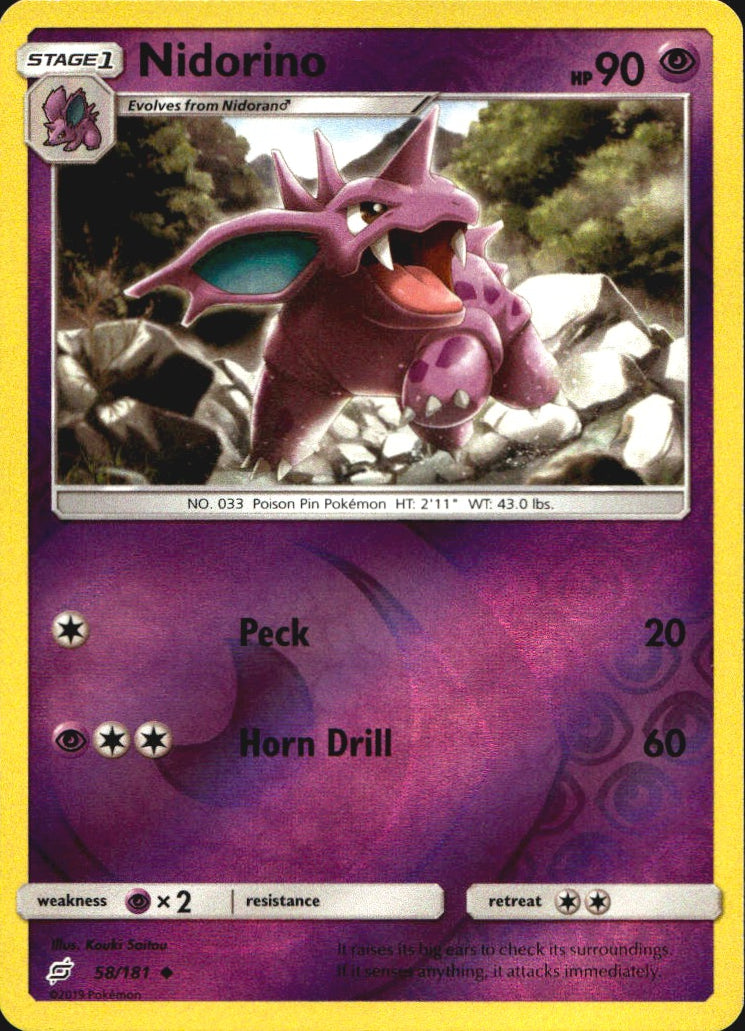 Nidorino 58/181 Uncommon Team Up Pokemon Reverse Holo Near Mint
