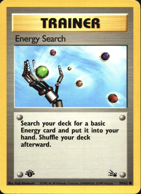 Energy Search 59/62 Common Fossil Pokemon 1st Edition Near Mint