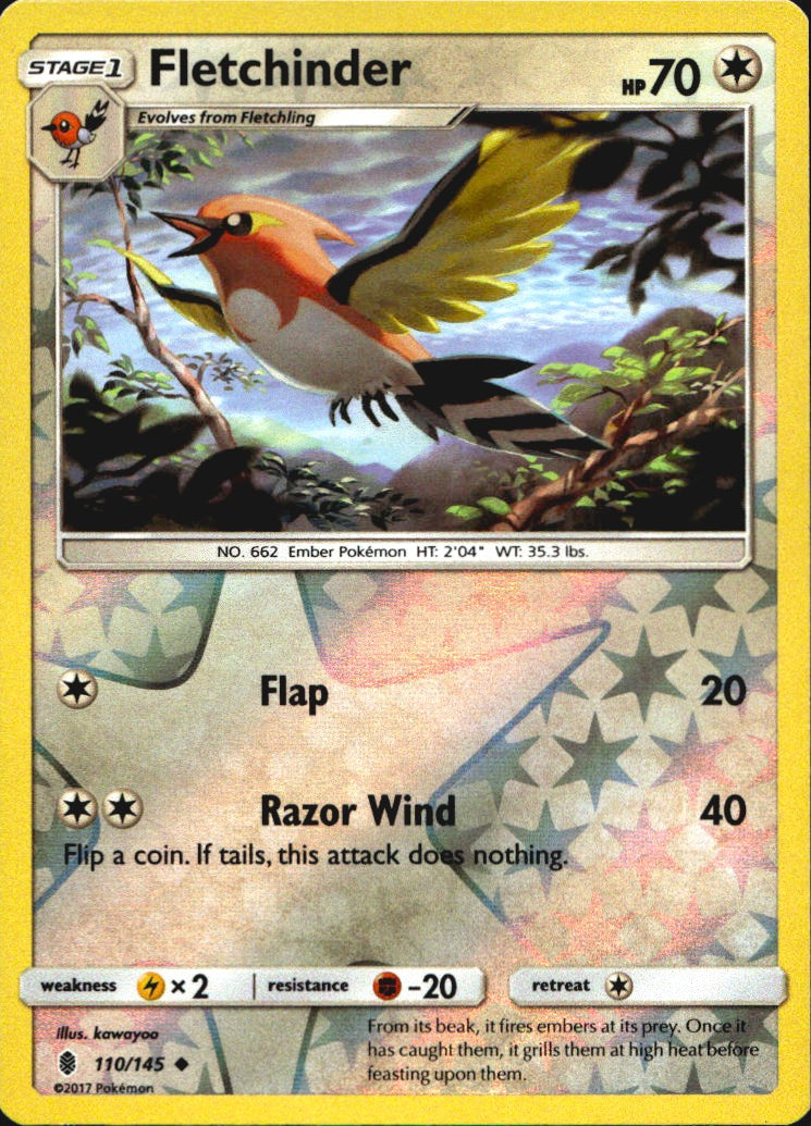 Fletchinder 110/145 Uncommon Guardians Rising Pokemon Reverse Holo Near Mint