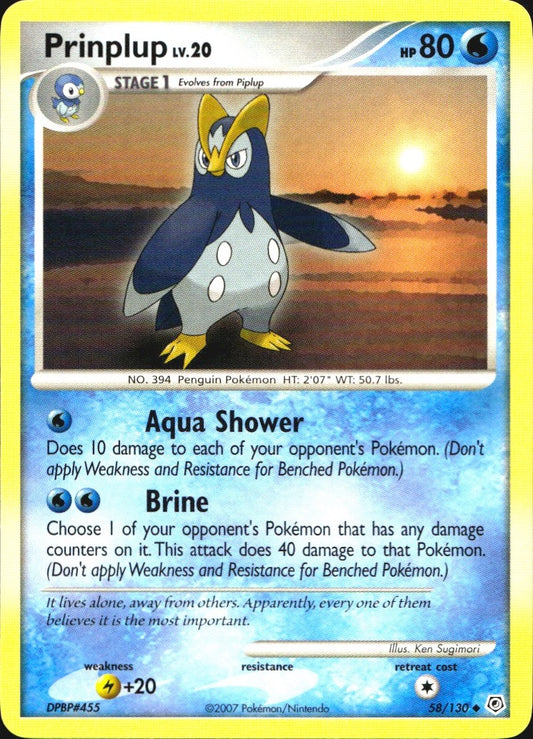 Prinplup 58/130 Uncommon Diamond & Pearl Pokemon Near Mint