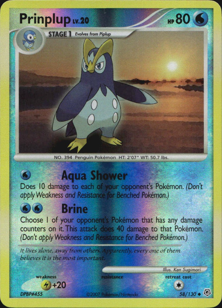 Prinplup 58/130 Uncommon Diamond & Pearl Pokemon Reverse Holo Near Mint