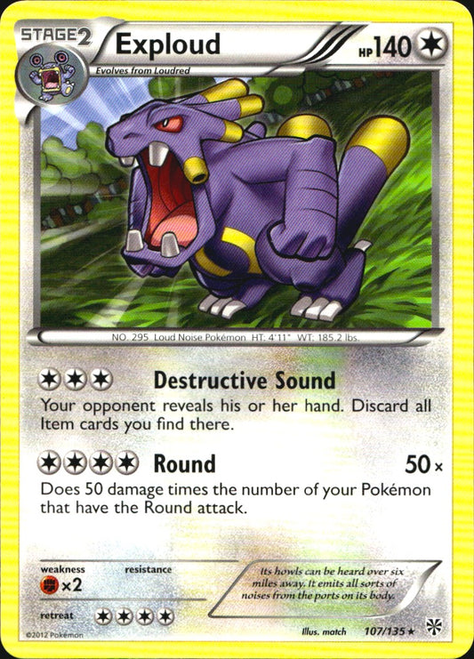 Exploud 107/135 Rare Plasma Storm Pokemon Near Mint