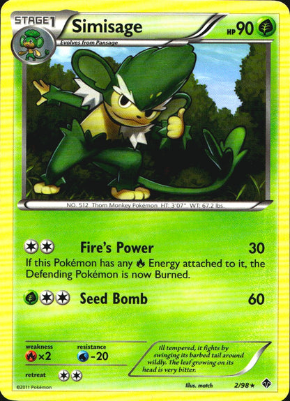 Simisage 2/98 Rare Emerging Powers Pokemon Near Mint