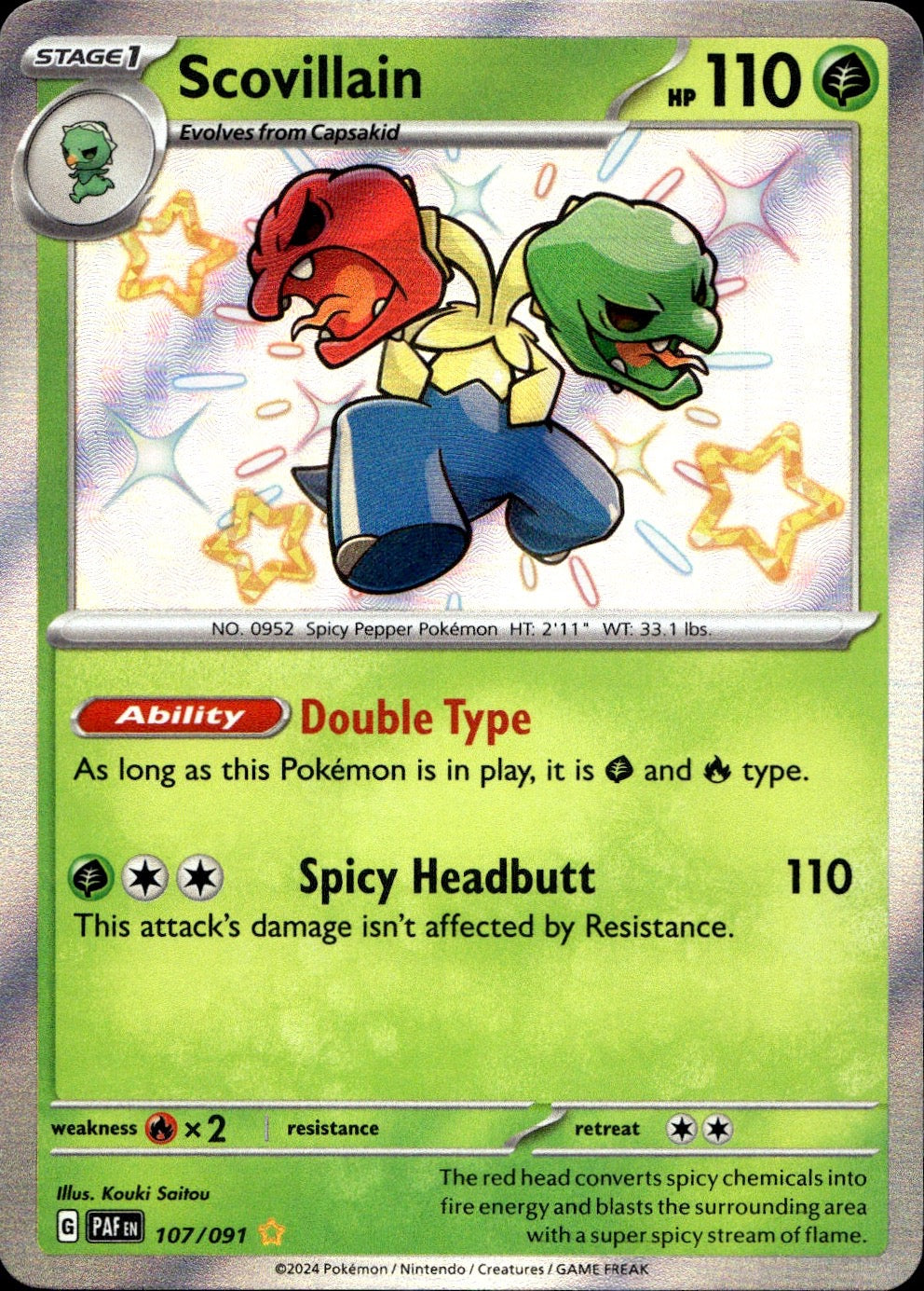 Scovillain 107/091 Shiny Rare Paldean Fates Pokemon Near Mint