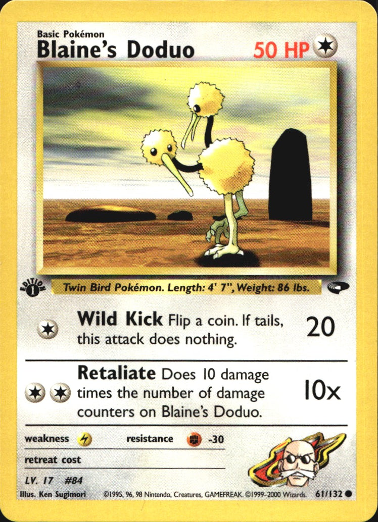 Blaine's Doduo 61/132 Common Gym Challenge Pokemon 1st Edition Near Mint