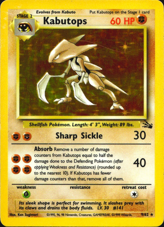 Kabutops 9/62 Holo Rare Fossil Pokemon Near Mint