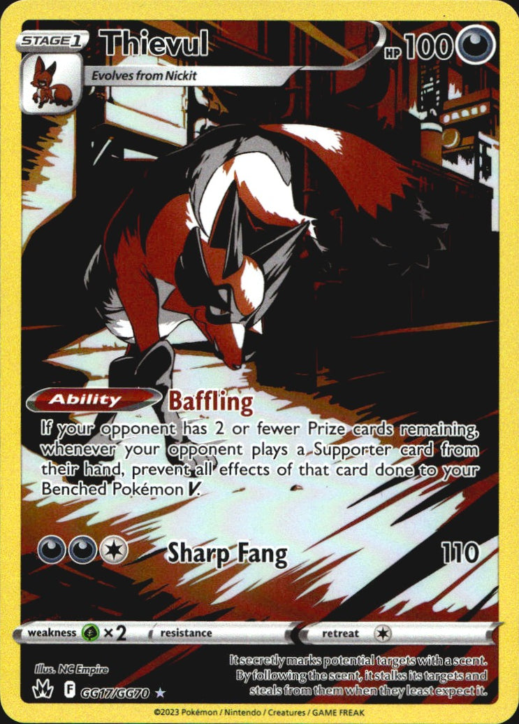 Thievul GG17/GG70 Holo Crown Zenith Galarian Gallery Pokemon NM